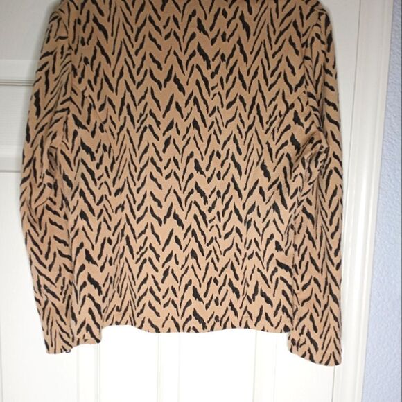 Nabi L Full Zipper Tan Black Longsleeves Zipper on Sleeve Women's Top Sweater - Picture 11 of 11